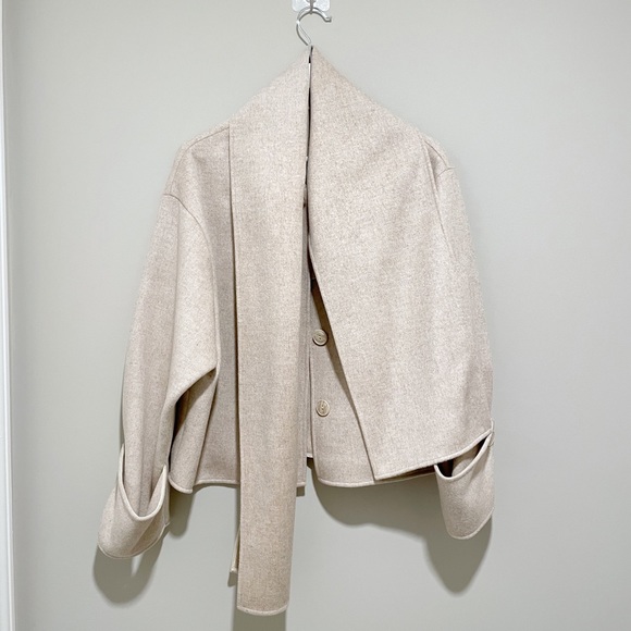 NWOT Draped-Scarf Wool Coat Short Jacket - Picture 7 of 12